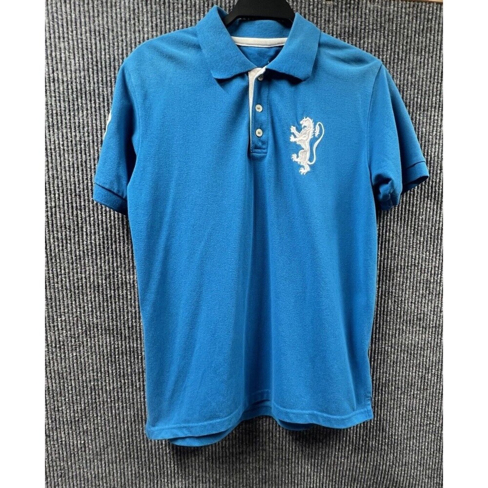 POLO Franky Max Shirt Mens Medium Blue Pullover Embroidered Big Lion Polo Button